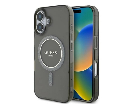 Etui / obudowa na smartfona Guess IML Glitter Circle do iPhone 16 czarny
